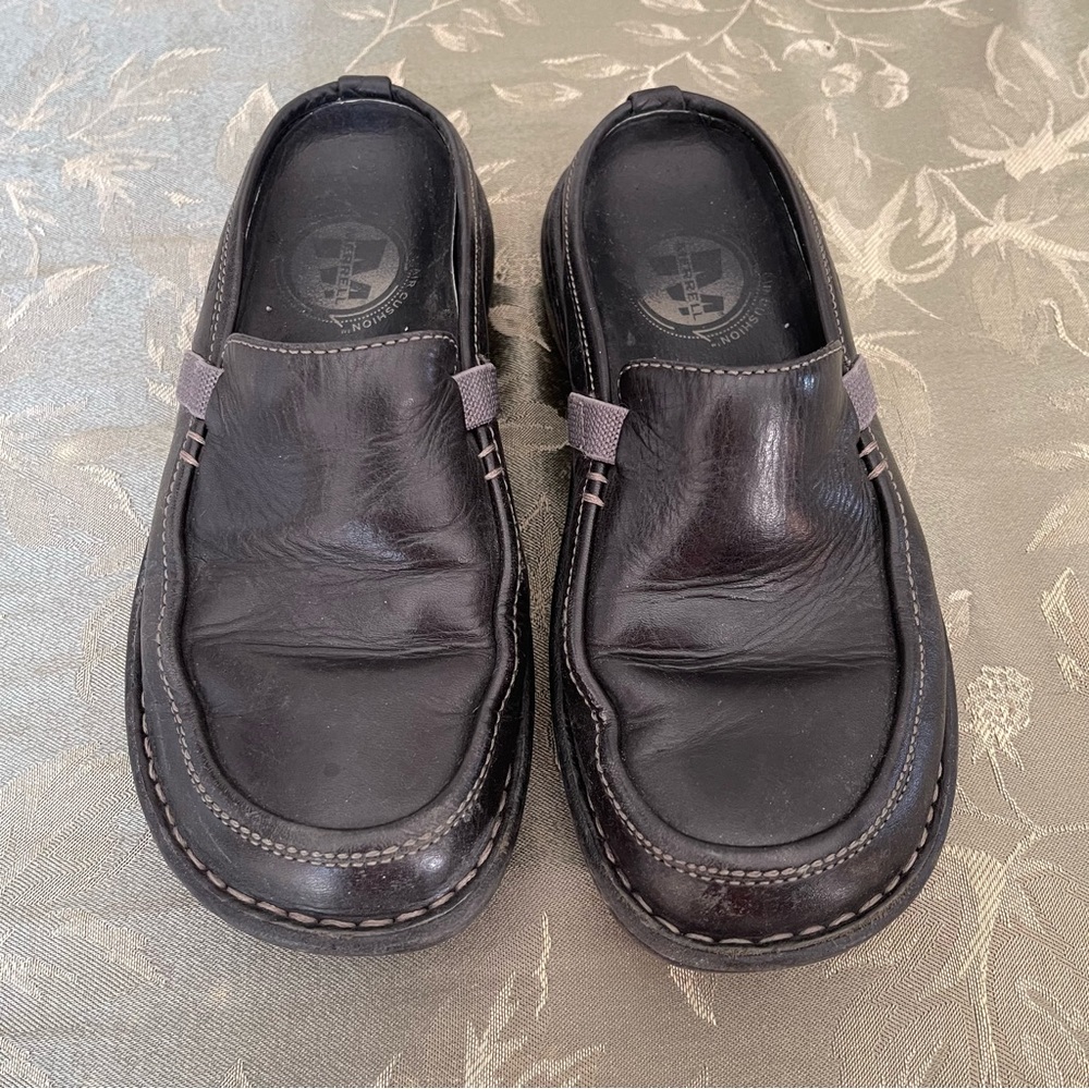 Merrill Tetra Slide Leather Clog - Black.  Womens:  6.